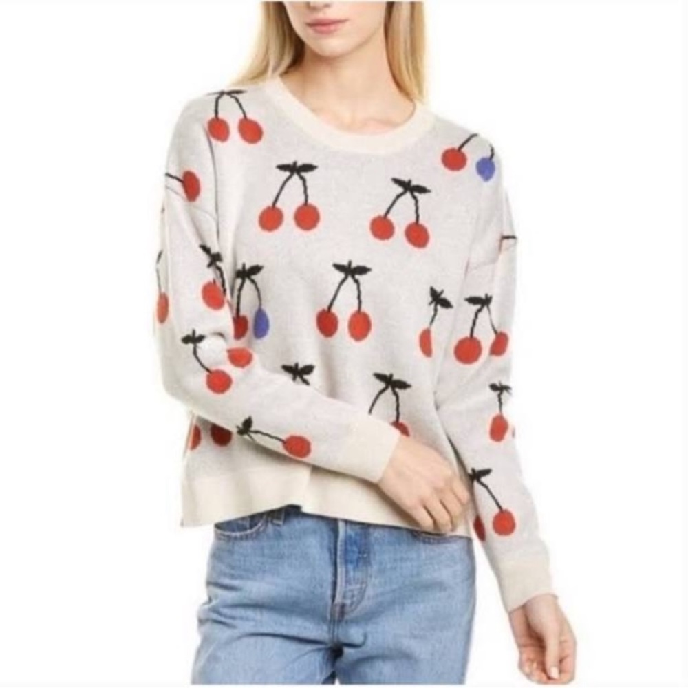 Madewell Cherry Jacquard Pullover Thick Midi Sweater
